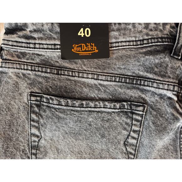 NWT Von Dutch Jeans Mens 40 Gray Acid Wash Black Logo Straight Leg 5 Pocket - Picture 8 of 13